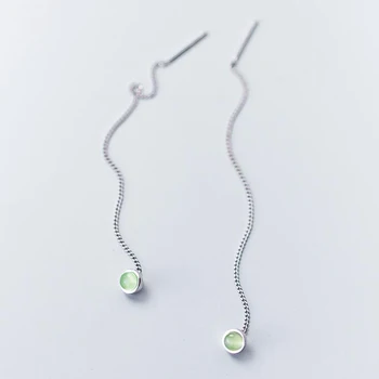 

MloveAcc 925 Sterling Silver Earrings for Women Charming Green Crystal Drop Earring Long Chain Ear Line Fine Jewelry Gift