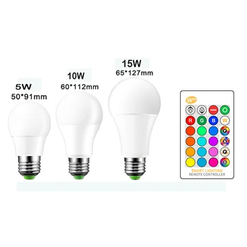 

E27 LED 16Color Changing RGB Magic Light Bulb Lamp 5/10/15W 85-265V RGB RGBW RGBWW Led Light Spotlight + IR Remote Control