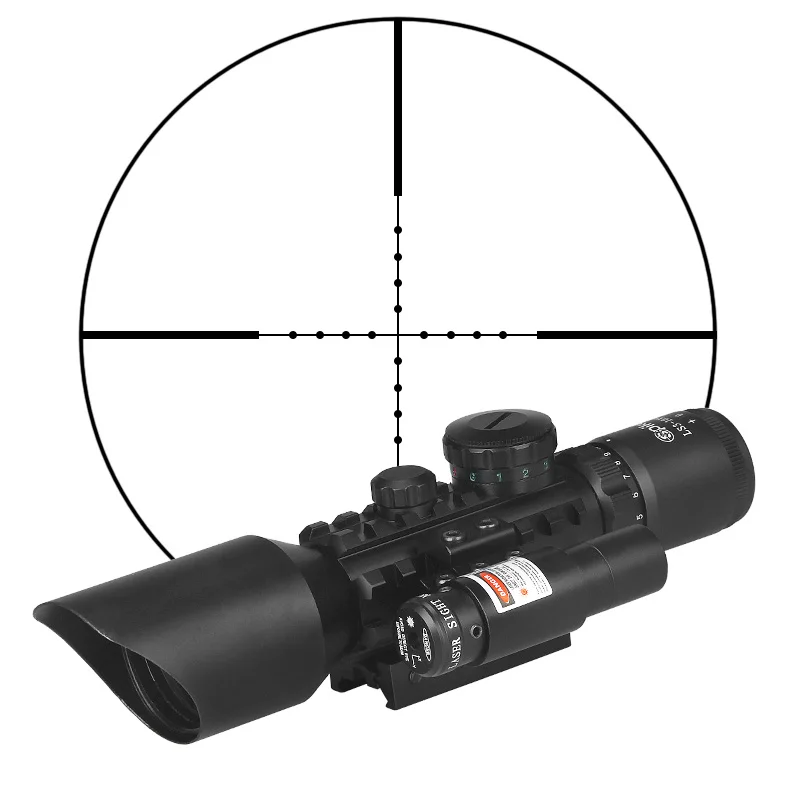 

LS3-10X42E Tactical Rifle Scope Red Laser Dual illuminated Mil-dot w/ Rail Mounts Weapon Sight Hunting gz10310