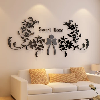 

3D crystal solid wall sticker entrance hallway mirror wedding room living room bedroom wall flower Lotus Restaurant