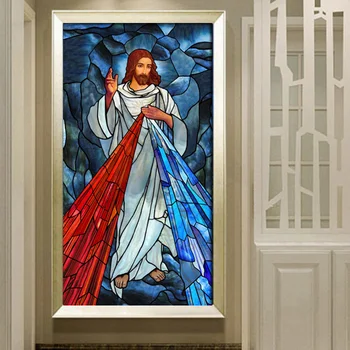 

Custom size Self-Adhesive window Glass Films sticker paper Poster Door Stickers Vintage Style Translucent Jesus Christ N626