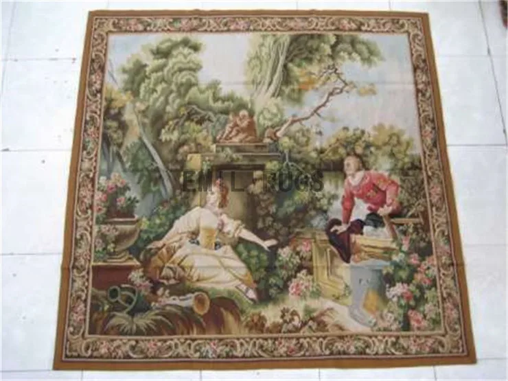 

Antique Print French Aubusson Design Wallhanging Tapestry Runner Large Wall Tapisserie Wool Knitting