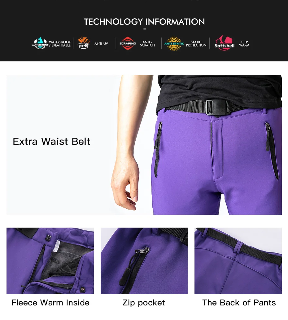 Warm Winter Hiking Pants Waterproof Anti-tear Outdoor Trekking Pants Men's Hunting Pants Women's Sports Pants (2)