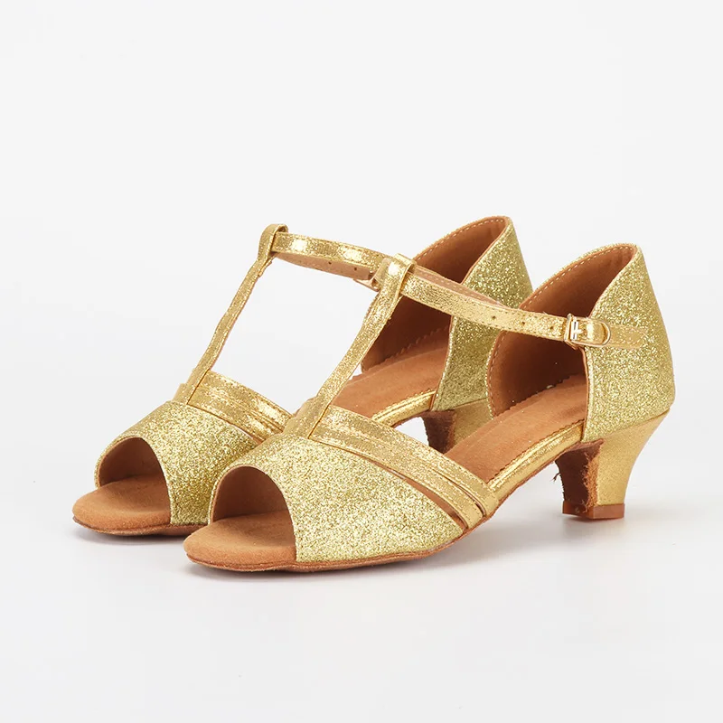 Alhaibi/цвета: золотистый, Серебристый; Танцевальная обувь для танго, латинских танцев; обувь для детей, девочек, детей, женщин, дам на низком каблуке - Цвет: Gold
