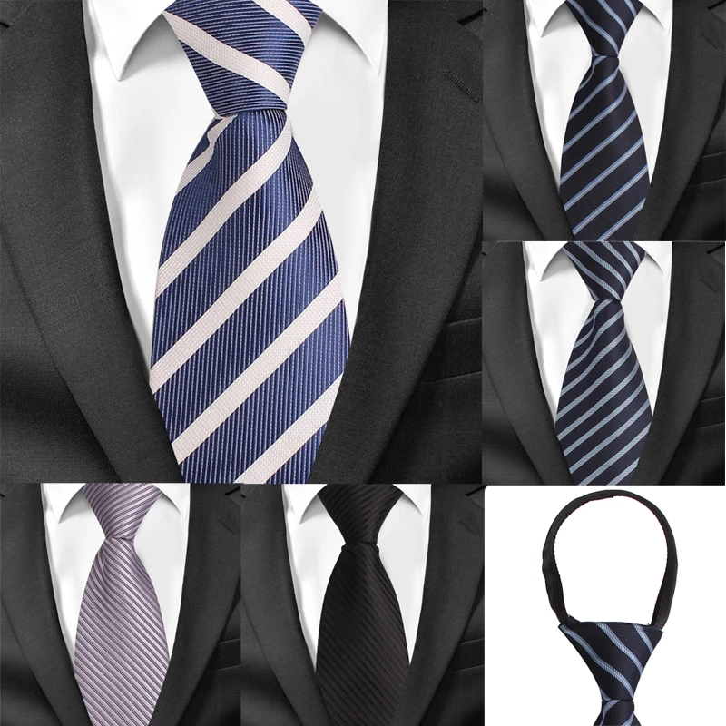 

8cm Width Pre-tied Neck Tie Mens Classic Zipper Ties For Men Jacquard Bridegroom Party Necktie Cravate Black Grey Suit Neckties
