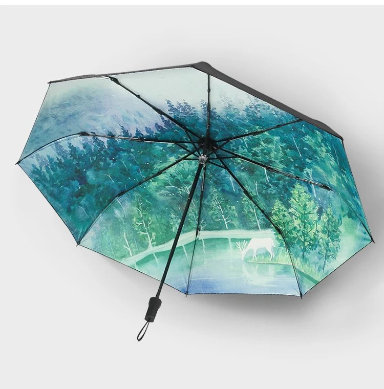 Пейзаж Картина складной зонтик дождь Для женщин Водонепроницаемый Anti UV зонтики Paraguas девочек Guarda Chuva Для женщин зонтик