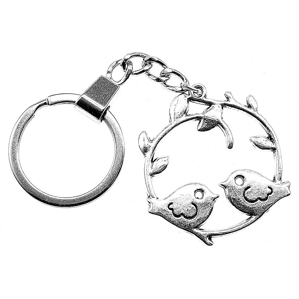 

2 Colors Antique Bronze Antique Silver 42x39mm Bird Keychain New Fashion Handmade Metal Key Ring Party Gift