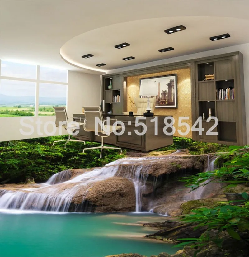 Пользовательские фото этаж обои современный 3D Природа водопад Ванная комната пол Mural ПВХ самоклеющаяся пол обои для Гостиная
