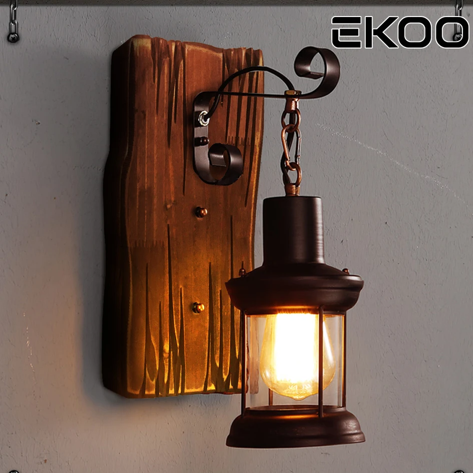 EKOO Vintage przemysłowe Retro drewno kinkiet Cafe Bar żyrandol ścienny Loft światła EKOO Vintage przemysłowe Retro drewno kinkiet Cafe Bar żyrandol ścienny Loft światła