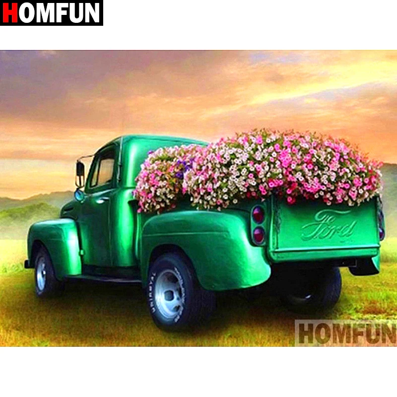 Алмазная 5D Вышивка HOMFUN A13937 картина Цветочный грузовик с полными