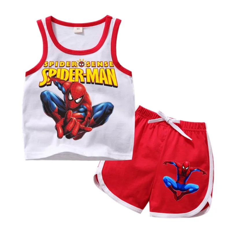 

2019Children Boys Girls Anime Spiderman Clothes Set Kid Cartoon Vest Shorts Summer Leisure Style Children's suit 2Pcs Tracksuits