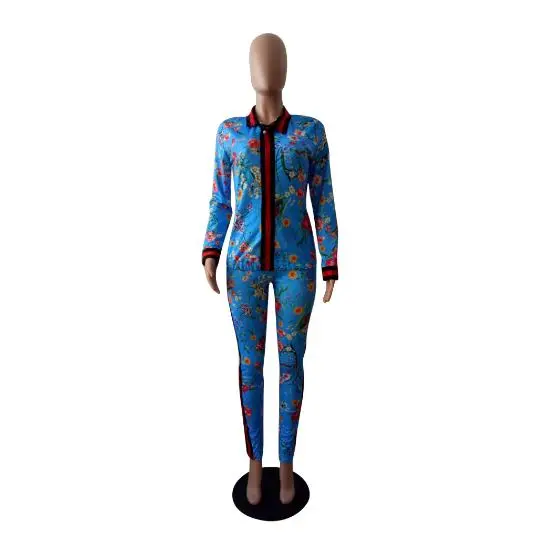 

New Fashion Women 2018 Spring Women's Sets Popular Brand Fashion Design Flower Print Long Sleeve Tracksuit Clothing