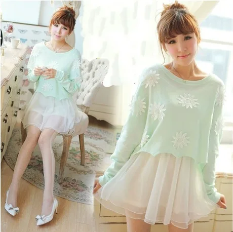

Free shipping The new 2014 South Korea long sleeved princess two-piece round collar dress Bitter fleabane bitter fleabane dress