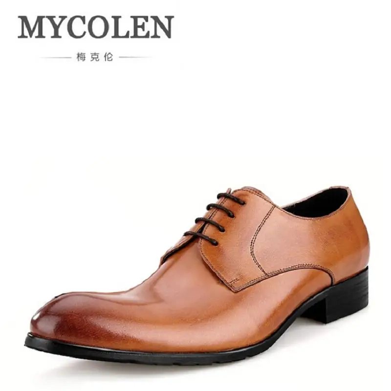 

MYCOLEN Fashion Mens Suit Shoes Dress Genuine Leather Business Male Shoes Handmade Black Brown Formal Derby Shoes Schuhe Herren