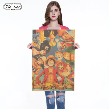 

One Piece Classic Cartoon Movie Comic Kraft Paper Retro Poster Decorative Painting Wall Stickers 51.5x36cm