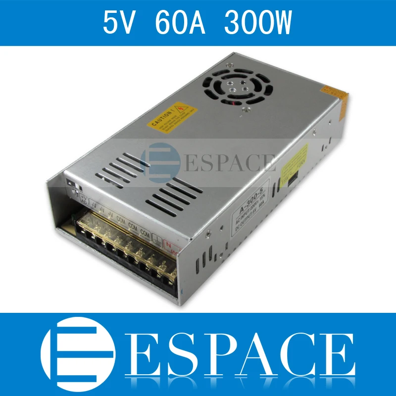 

Best quality 5V 60A 300W Switching Power Supply Driver for LED Strip AC 100-240V Input to DC 5V free shipping