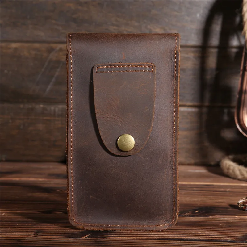 Men's Genuine Leather Fanny Waist Pack Small Mini Cell/Mobile Phone Pocket Male Money Bum Pouch Hook Vintage Bags