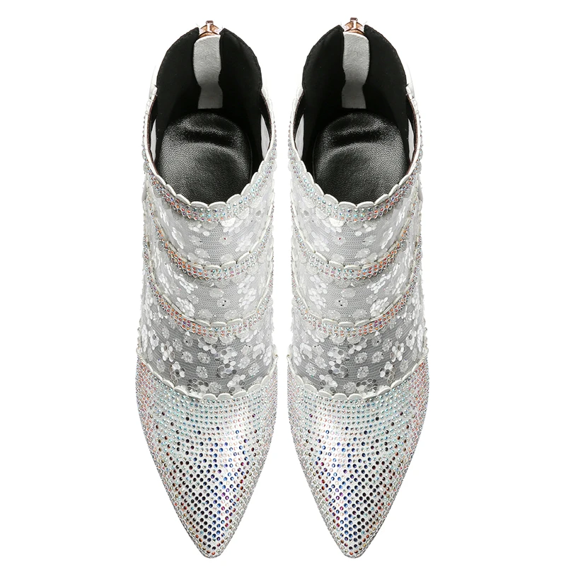 Malla Boda Rojo Ver Través Verano Mujeres Tacones Scarpe Zapato Llegada Bling Tobillo A blanco Mujer Strass Sexy Buono De Nueva Botas fHqXpnfS7x
