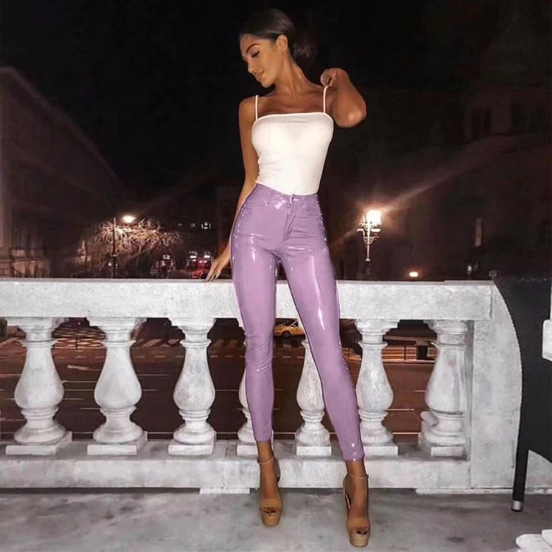 New Elastic High Waist Pu Leather Pants Black Red Brown Pink Leggings  Female Shinny Pencil Pants Elastic Trousers Pencil Pants - Pants u0026 Capris -  AliExpress