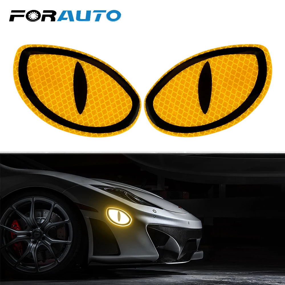 

FORAUTO 2 Pieces Car Reflective Sticker Warning Tape Eye Shape Reflective Strips Safety Mark Protective Door Bump Sticker