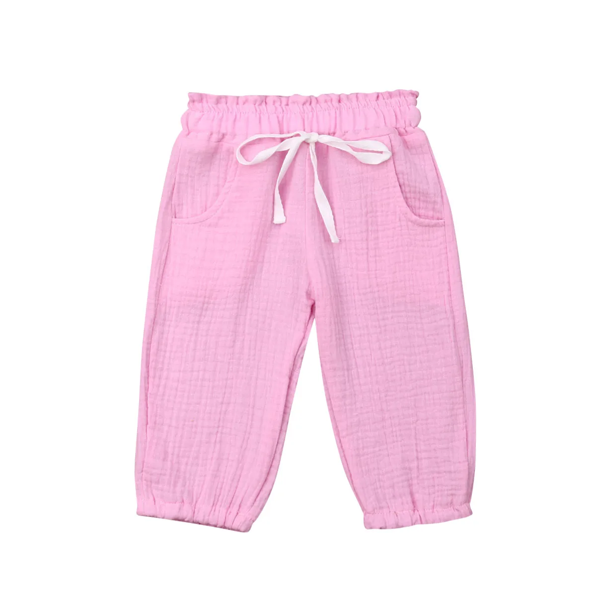 PUDCOCO поп-малыш детская одежда для девочек одноцветное пены хлопок мнется шаровары брюки модные леггинсы в повседневном стиле, брюки От 0 до 4 лет - Цвет: Розовый