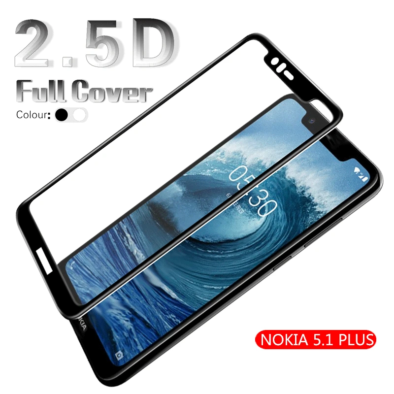 

Colorful Full Coverage Tempered Glass For NOKIA 5.1 PLUS Screen Protector Film Glass Clear Front Cover Guard Sheild + Cloth