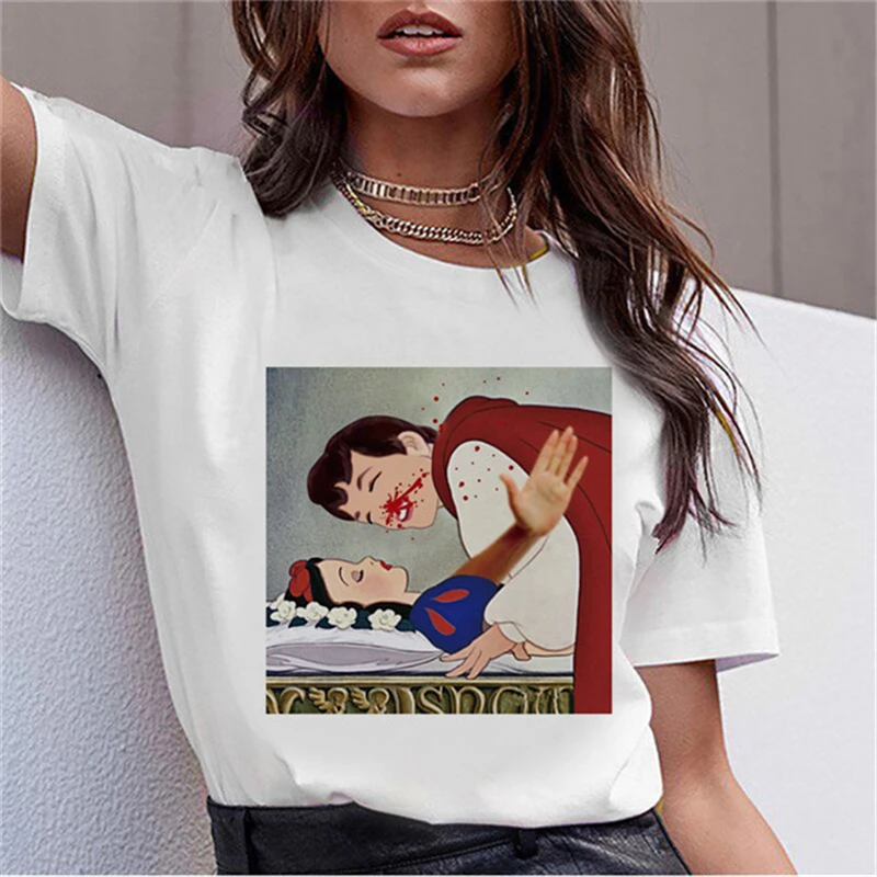 New Female T Shirt Dark Snow White Harajuku T Shirt Women Vintage Aesthetic T-shirt Korean Style Graphic Top Tees