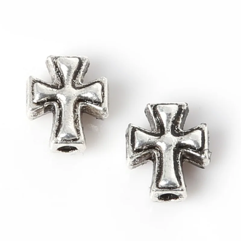 

New Arrival 12pcs/bag 8*10mm Antique Sliver Plated Zinc Alloy Metal Charms Cross Beads For Jewelry Making Findings