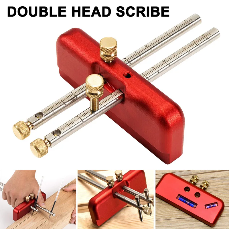 

Woodworking Marker Double-head Scriber Handheld Portable Aluminum Alloy Marking Gauge GHS99