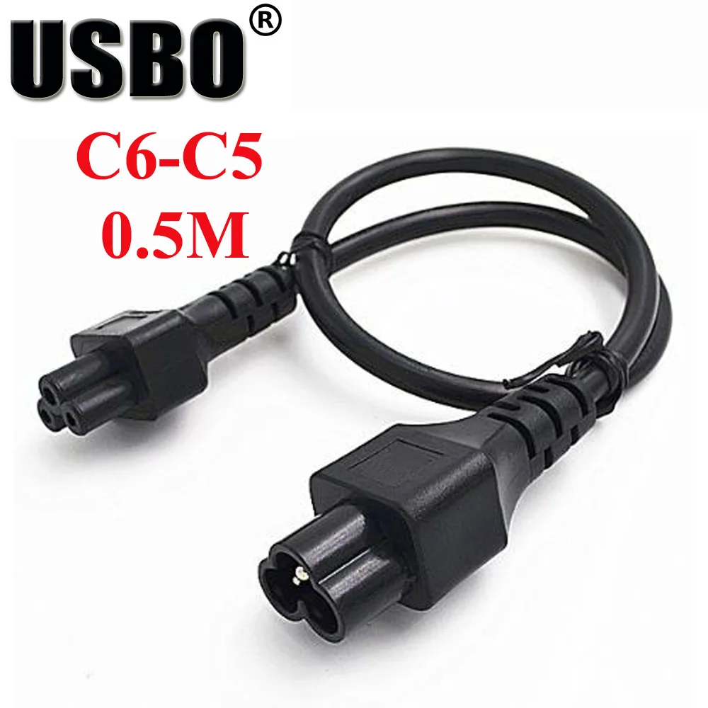Black 0.5M Copper CE certificed IEC320 C5 to C6 extension cord high