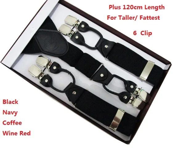 

2014 Best 3.5 cm Width Adjustable Six Clip-on Black Suspenders For Taller Fattest With Gift Box 115cm Length Free Shipping