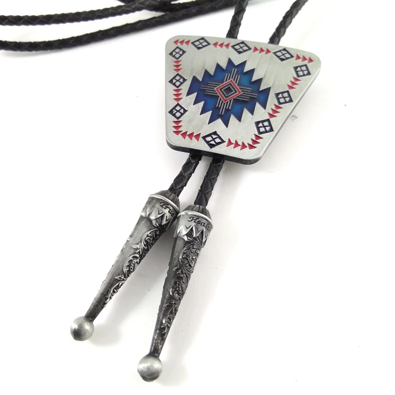 5 шт. лот черный кожаный веревочный ковбойский галстук «боло» с Племенной тотемной металлической пряжкой регулируемое ожерелье для мужчин