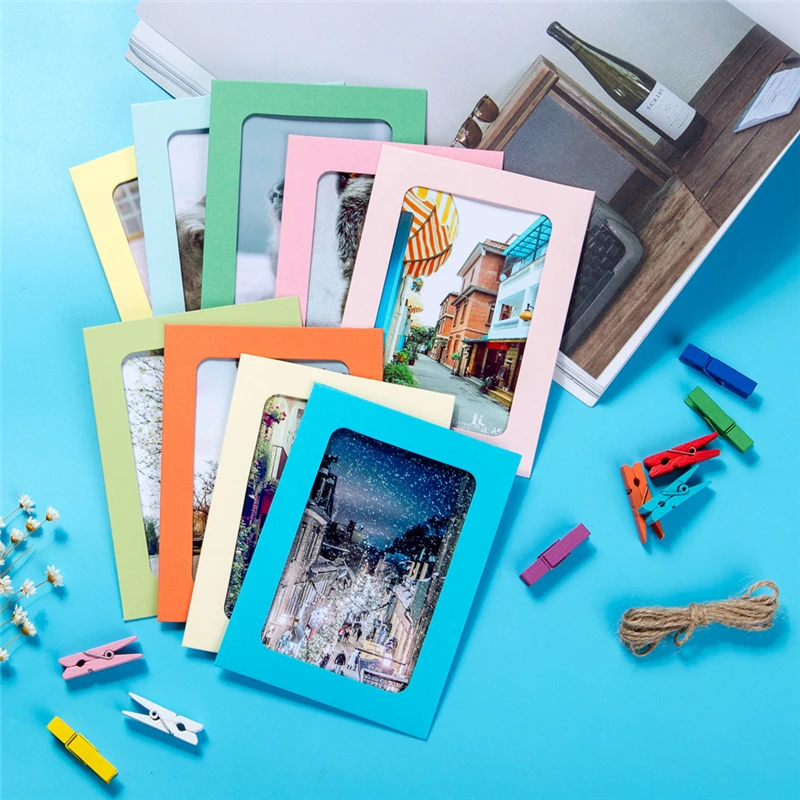 

7 inch Wall Deco DIY Creative Mini Paper Photo Frame Mini Colored Clothespins Twine Decorative Home 9 frames