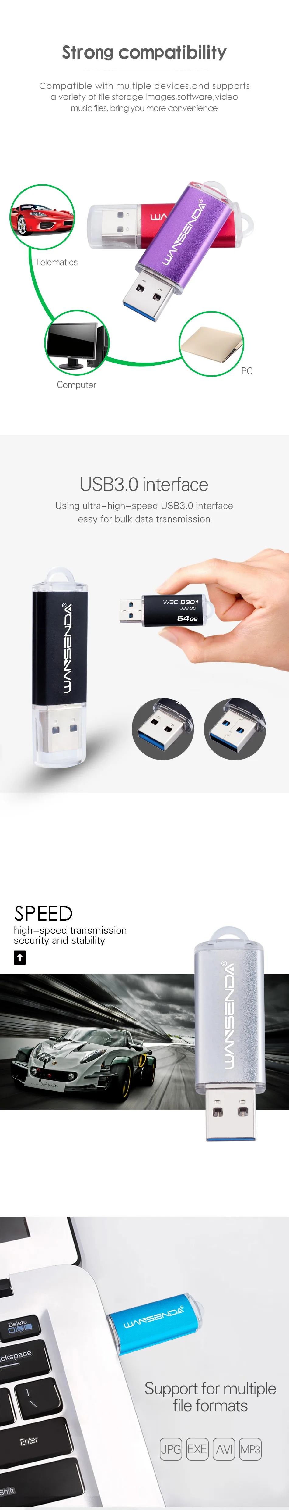 Флэш-накопитель wansenda 3,0 USB флеш-накопители металлический корпус накопитель 4 ГБ 8 ГБ 16 ГБ 32 ГБ 64 ГБ 128 ГБ 256 ГБ Оригинальные Портативные флешки