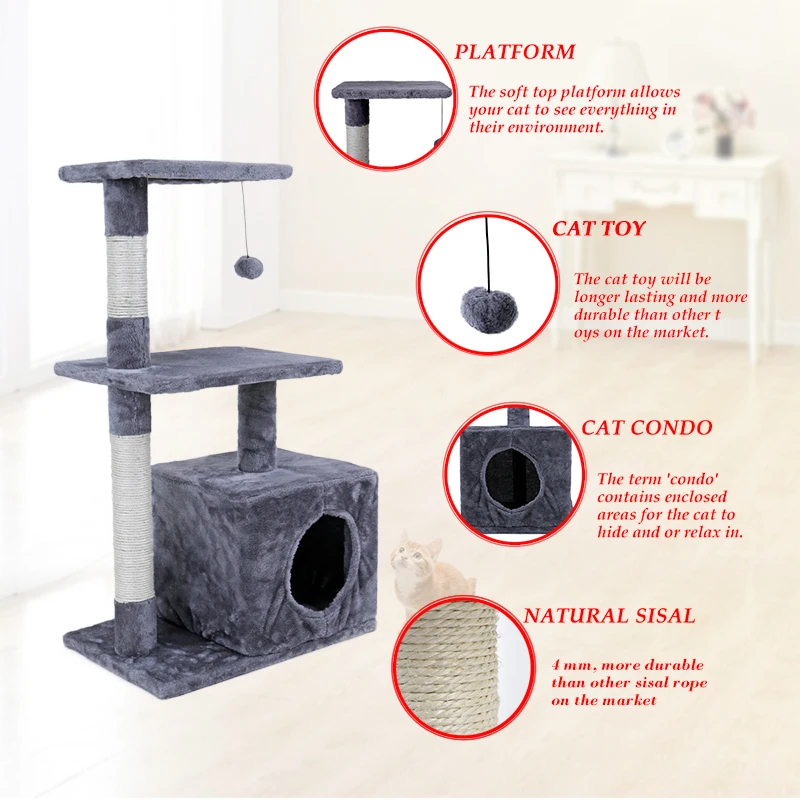 RU Domestic Delivery Cat Tree Height 85CM House for Cat Kitten Scratching Post Cat Toys With Sisal Pet Tower Bed With Cat Condo