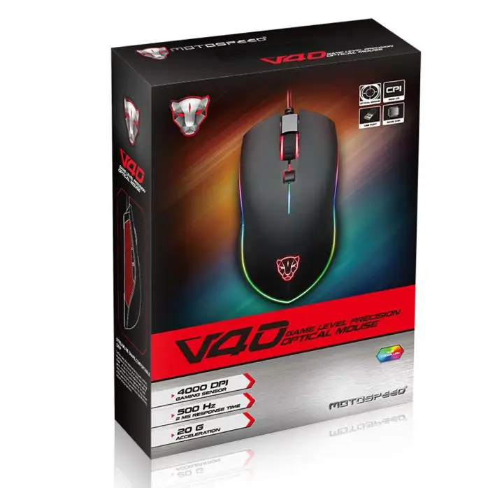 Проводная игровая мышь Motospeed V40 компьютерная 4000 DPI 6 кнопок дышащая светодиодная