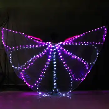Women's Fiber Optic Costume Wings Egypt Belly Dance Isis Wings LED India Dancer Belly Dance Wings With Stick Colorful Wings