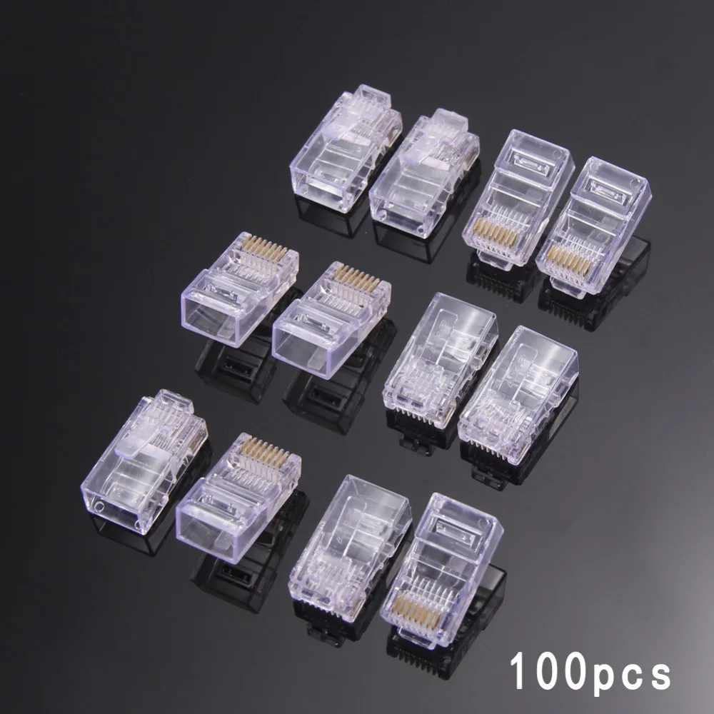 

100pcs/lots Network Crystal Modular Plug Cable Connector Adapter RJ45 8pin Modular Plug 8P8C for Cat5, Cat5e, Cat6 Cable