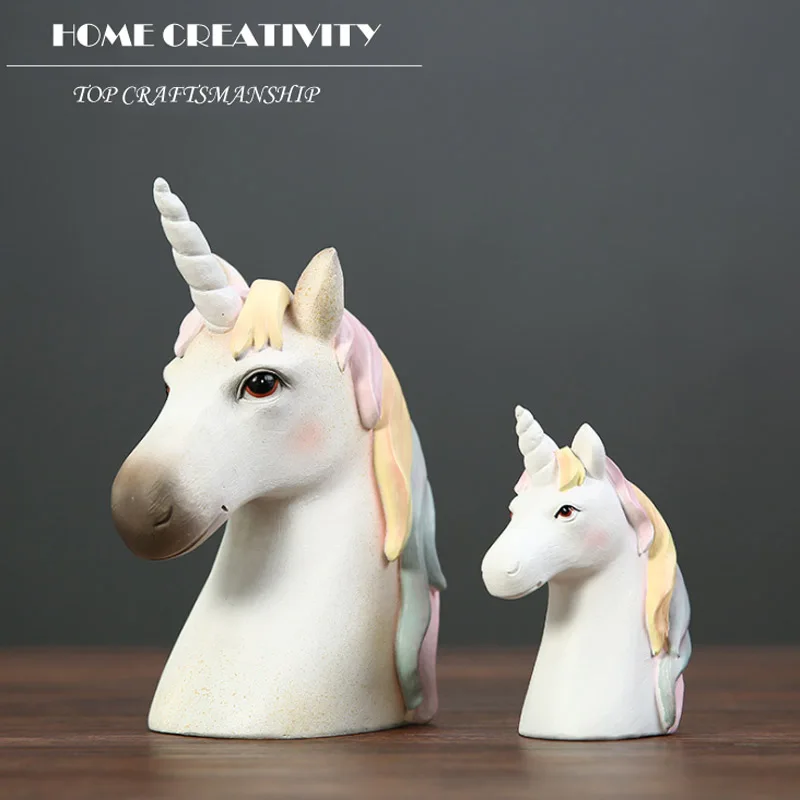 

Nordic style creative resin original crafts Sculpture cute unicorn horse head desk home gift ornaments Decoration Accessories