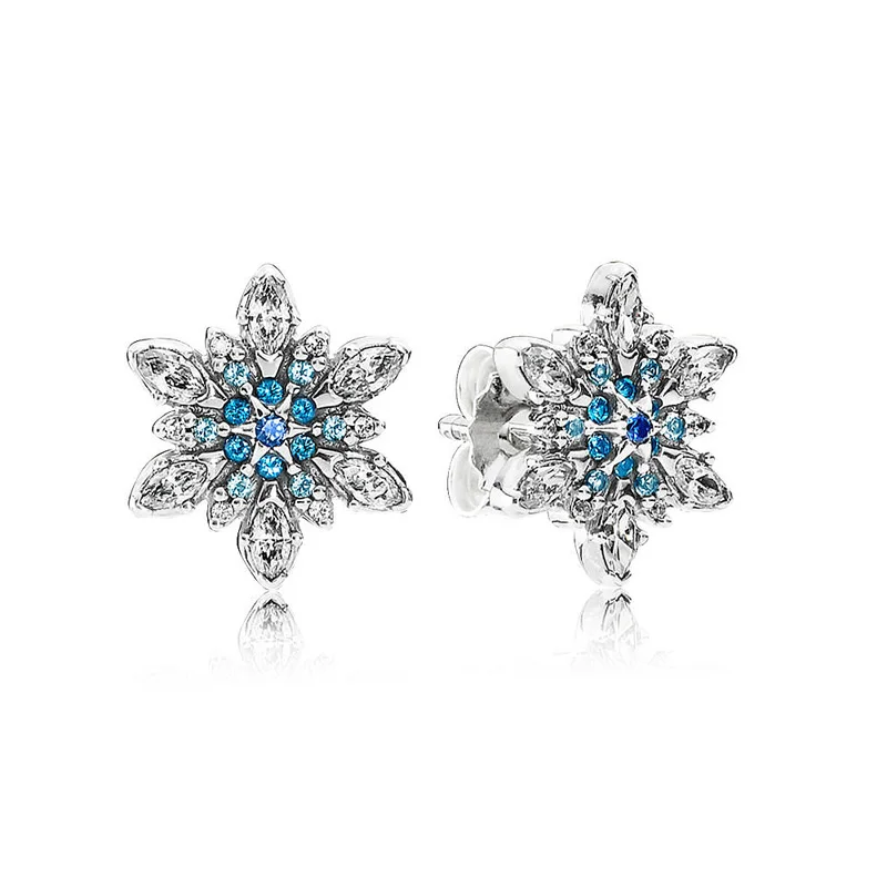 Одежда высшего качества 925 стерлингового серебра серьги синий crystallised Снежинка