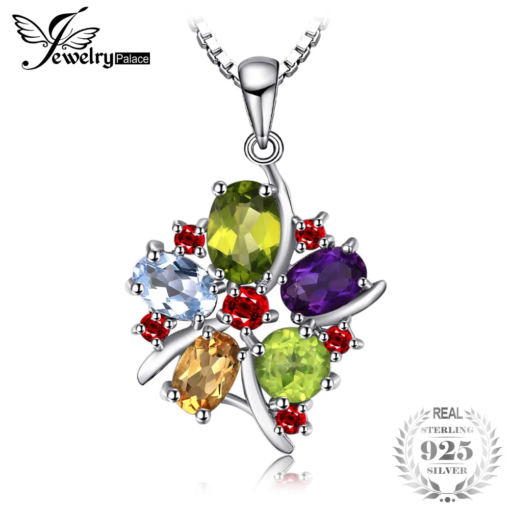 

JewelryPalace Flower Multicolor 3.1ct Natural Amethyst Garnet Peridot Citrine Blue Topaz Pendant Necklace 925 Sterling Silver 18