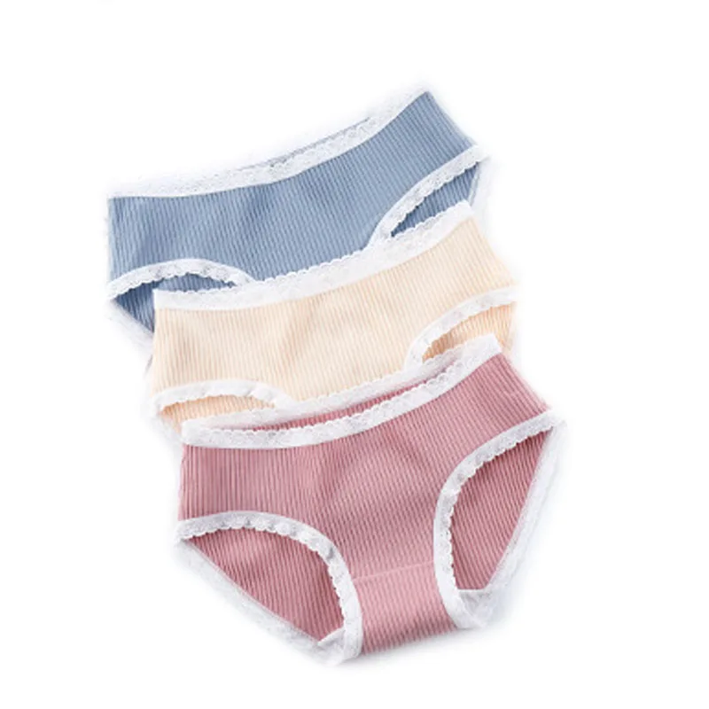 

3pieces 2019 New Lace Side Ladies Panty Underwear Women Girl Seamless Cotton One-piece Traceless Briefs for Women Panties Solid