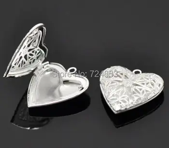 

27mm Filigree Heart Essential Oil Aromatherapy Diffuser Photo Locket Pendant Silver Plated Brass Brass Findings