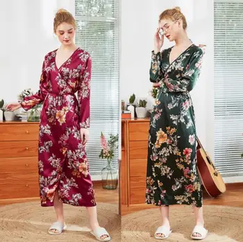 

Summer Satin Kimono Bathrobe Women Bride Bridesmaid Wedding Robe Dress Gown Sexy Flower Long Sleepwear