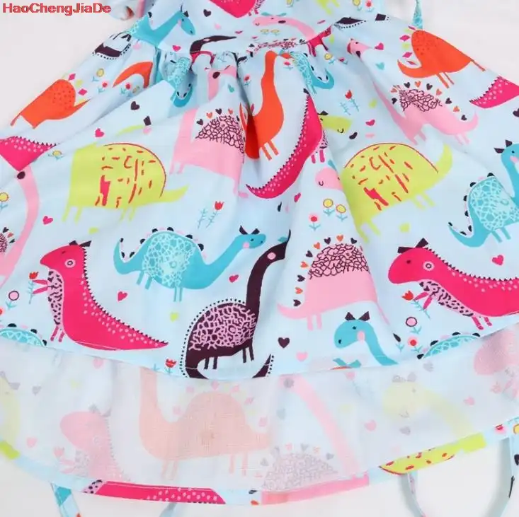 Bayi Gadis Dinosaurus Gaun Musim Panas Anak Putri Gaun Hewan Pola