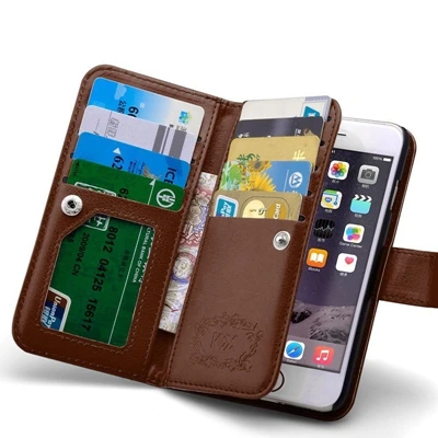 brown 9 держатель для карт Mutil-function бумажник чехол для iPhone 5 5S 5G откидная крышка настоящая кожаная фоторамка Жесткий ПК задняя крышка 2 в 1 коричневый - Цвет: brown