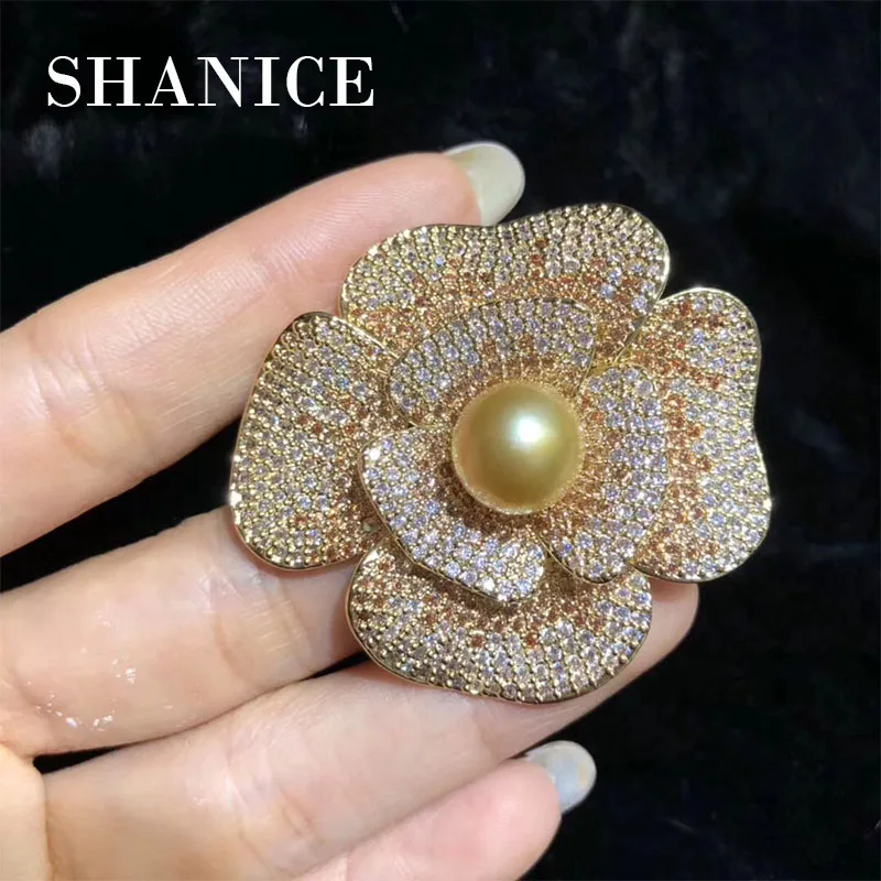 

SHANICE Luxury 5A Cubic Zirconia Silver Tone Dangle Floral Brooch Broach Pin High Quality Women Jewelry Dress Accessories