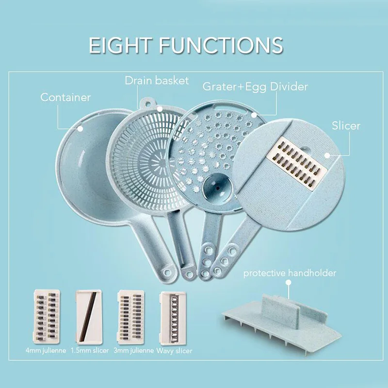 Многофункциональный 8 в 1 мандолина слайсер с сито для фруктов овощей резак Картофелечистка морковь лук кухонные принадлежности гаджет