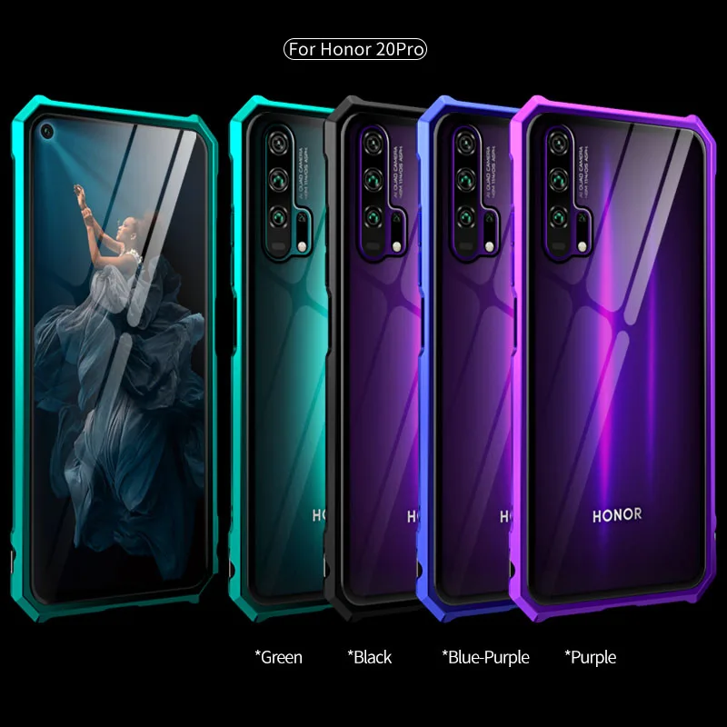 Чехол для Huawei Honor 20 Pro 20i металлический бампер из алюминиевого сплава 9H закаленное