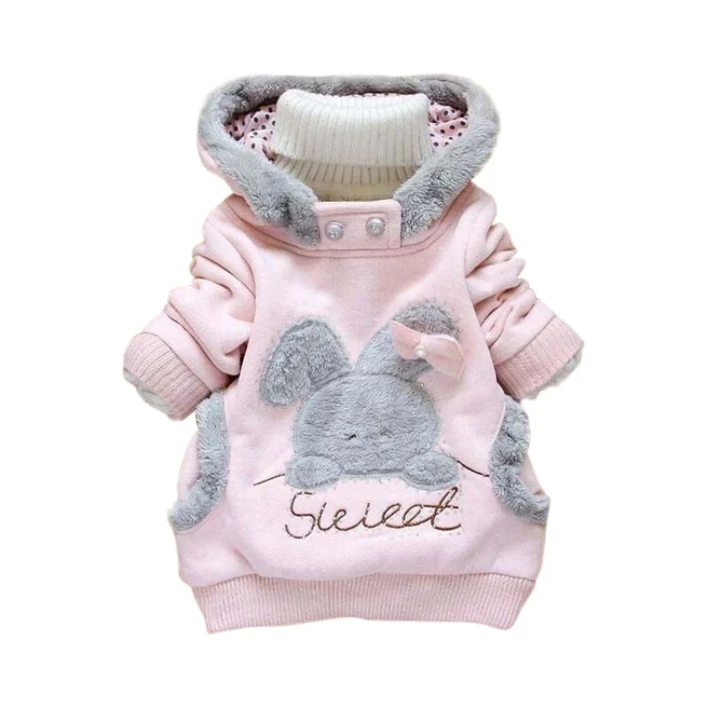 2XL осенне-зимняя детская куртка с капюшоном и рисунком для маленьких девочек модный свитер с кроликом одежда с капюшоном для малышей - Цвет: P